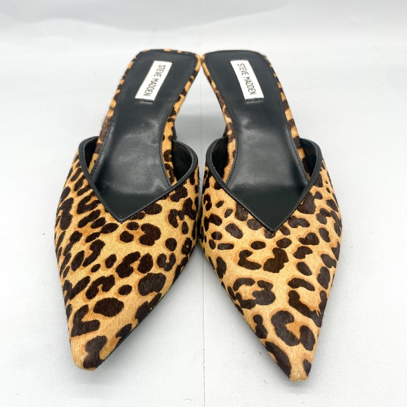 Steve Madden Womens 10M Mod Leopard Calf Hair Kitten Heel Mule Pointed Toe Slide - Picture 4 of 14